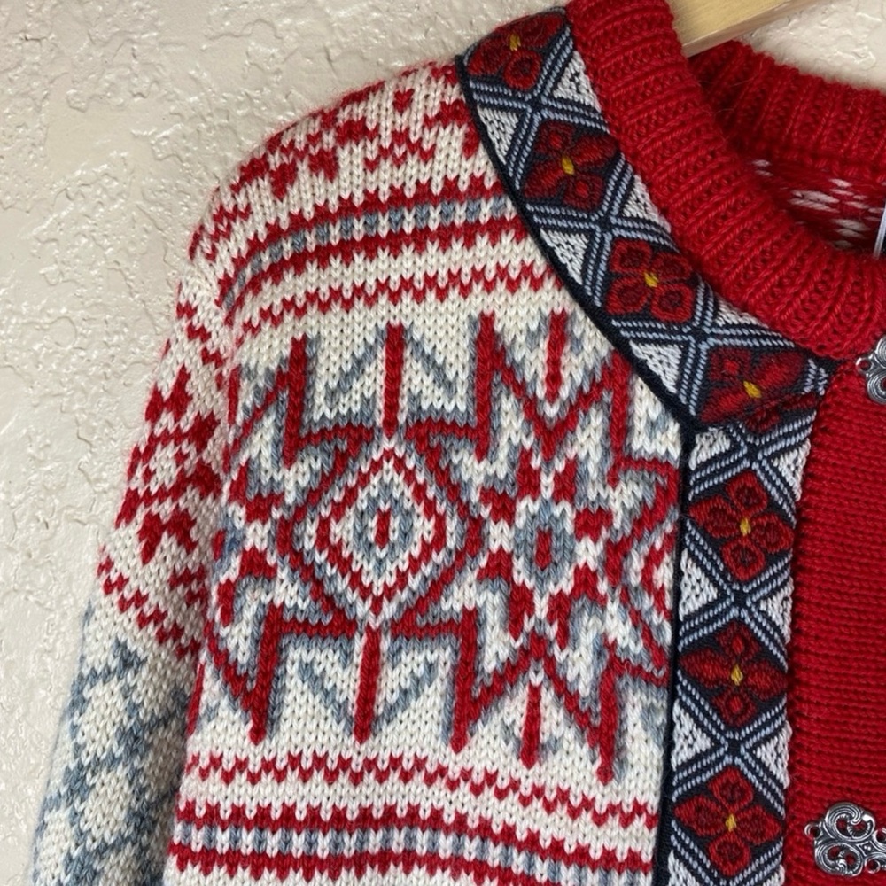 Dale Of Norway Vintage Red and White Patterned Wool Cardigan Sweater XS/38 - Picture 5 of 8